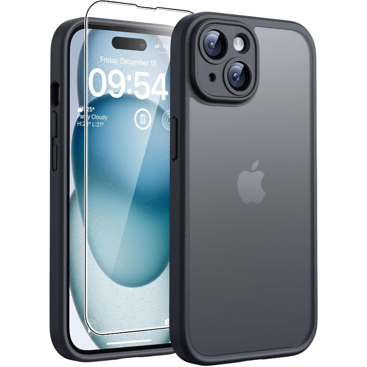 Ovitek za telefon + zaščitno steklo "Tocol" iPhone 15 – Infostyle – Črna