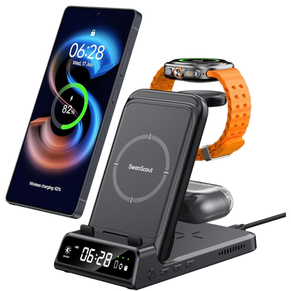 Brezžična polnilna postaja "Swanscout" Samsung Galaxy S24+/S24/S23 Ultra/S23/S22/Note 20 - Galaxy Watch 6/5/4 - Galaxy B