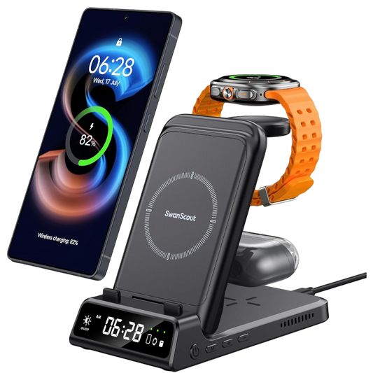 Brezžična polnilna postaja "Swanscout" Samsung Galaxy S24+/S24/S23 Ultra/S23/S22/Note 20 - Galaxy Watch 6/5/4 - Galaxy B