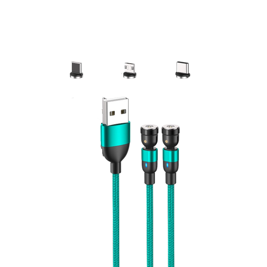 Magnetni polnilni kabel 3v1 (Micro/USB-C/Lightning) 1m – Infostyle – Zelena