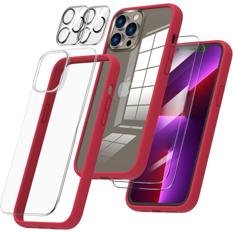 Komplet zaščitni ovitek + 2x zaščitno steklo + 2x zaščita za kamero "Ornato" iPhone 13 Pro Max – Infostyle – Rdeča