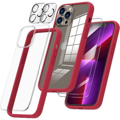 Komplet zaščitni ovitek + 2x zaščitno steklo + 2x zaščita za kamero "Ornato" iPhone 13 Pro Max – Infostyle – Rdeča