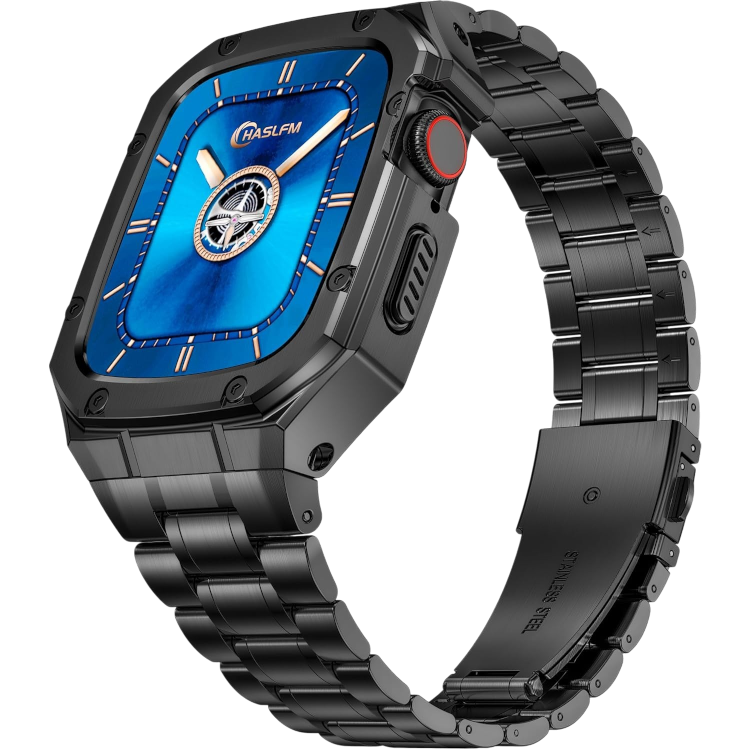 Ohišje iz nerjavečega jekla in pas za uro "HASFLM" Apple Watch 9/8/7 45mm – Infostyle – Črna