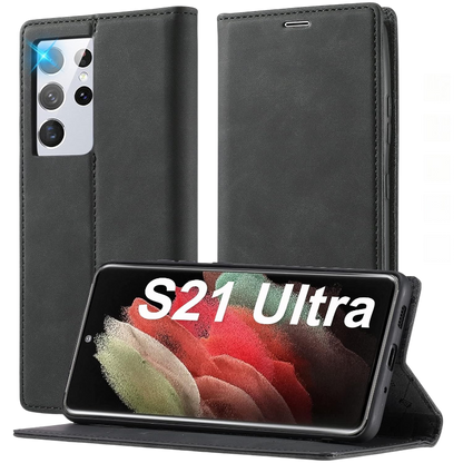 Preklopna torbica "Ailicici Leather" Samsung Galaxy S21 Ultra – Infostyle – Črna