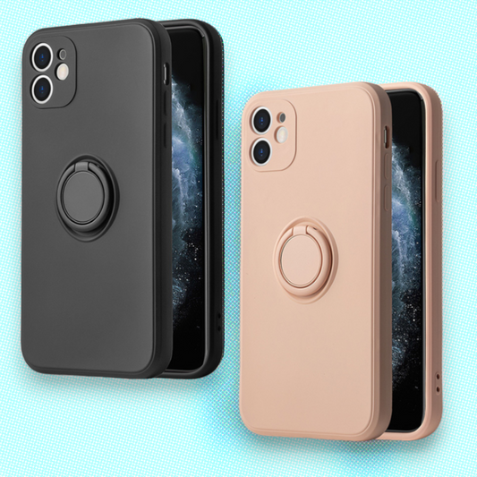 Silikonski ovitek "Silicone Ring" z držalom za iPhone 13 Pro – Vennus – Črna / TPU silikon