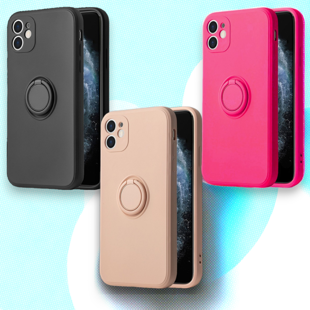 Silikonski ovitek "Silicone Ring" z držalom za iPhone 14 – Vennus – Živo roza / TPU silikon