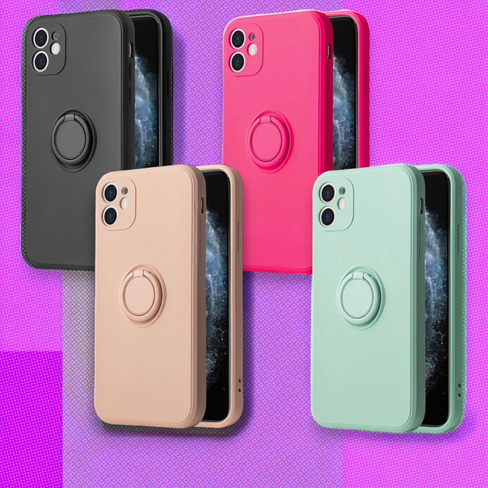 Silikonski ovitek "Silicone Ring" z držalom za iPhone 14 Pro Max – Vennus – Svetlo roza / TPU silikon