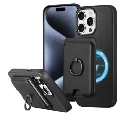 Ovitek za telefon "SHIELDON" iPhone 15 Pro + snemljiva magnetna denarnica – Črna