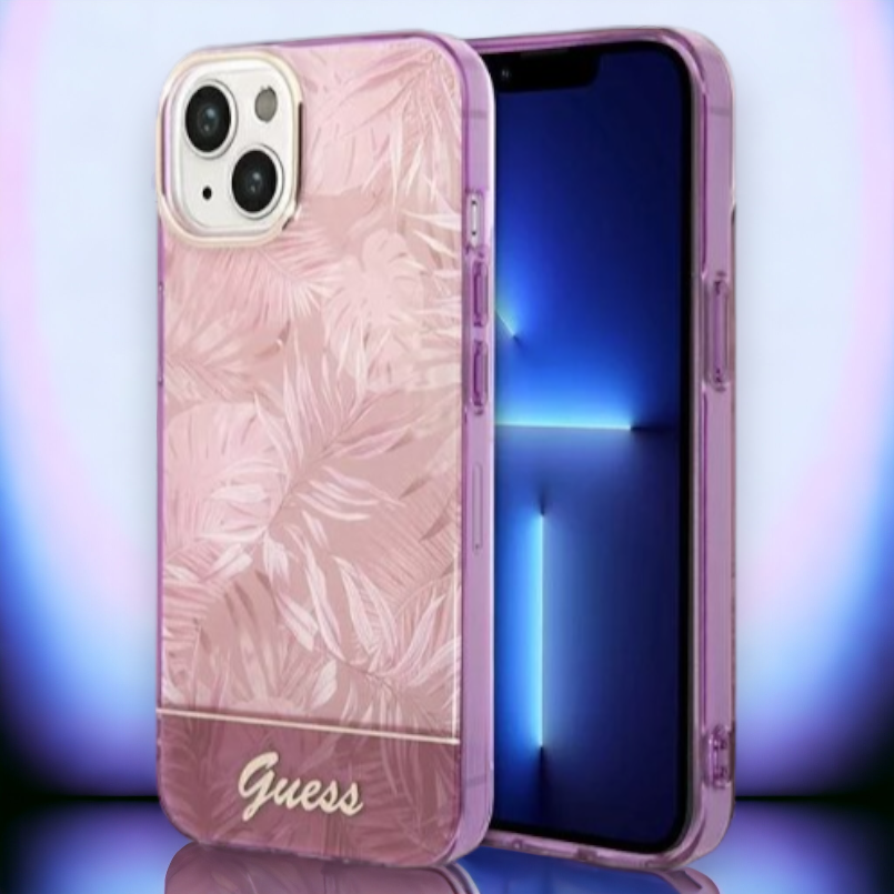 Ovitek Guess "Jungle pink" za iPhone 13/14/15 (GUHCP14SHGJGHP) – Roza / PC + TPU silikon