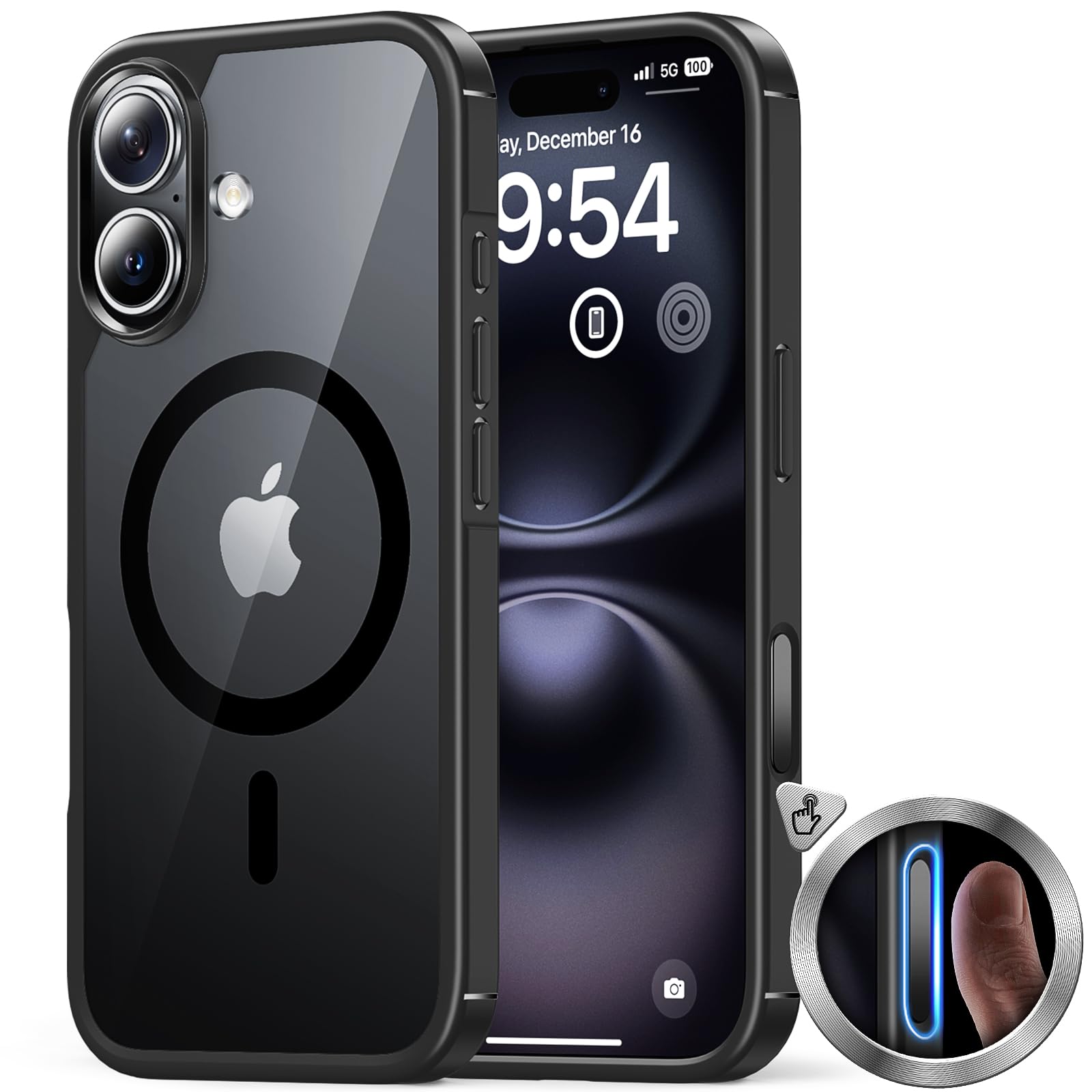 TAURI magnetni ovitek za iPhone 16 prozorna črna MagSafe zaščitni ovitek
