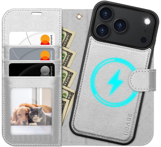 OvitekOCASEzaiPhone17Pro-snemljivmagnetni2-v-1usnjenovitek-srebrna