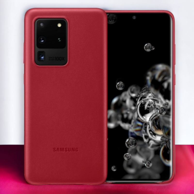 Original Samsung silikonski ovitek "Leather" za Samsung Galaxy S20 Ultra - rdeča – Rdeča / Naravno usnje