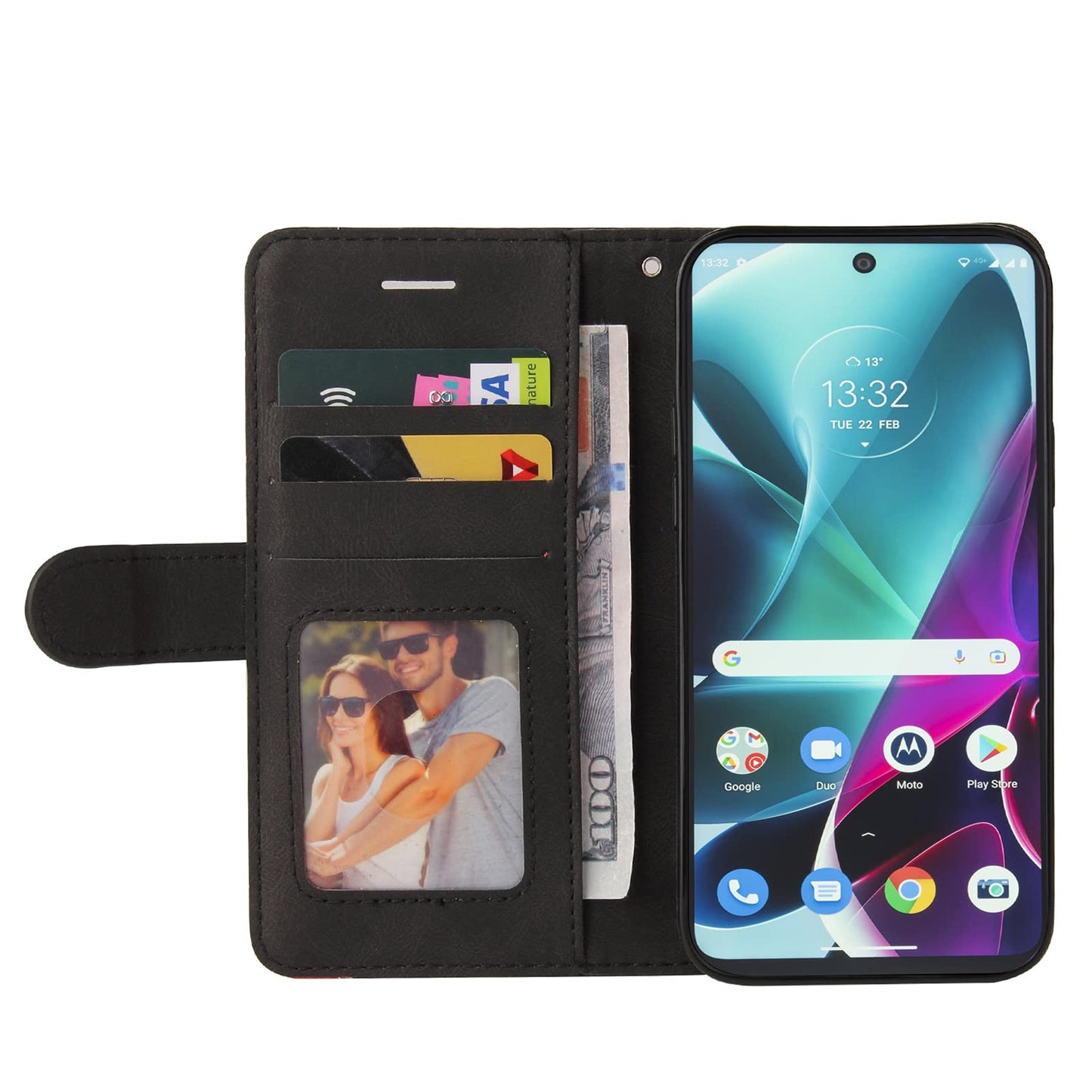 Preklopna torbica Motorola Moto Edge S30 s stojalom in režami za kartice črna