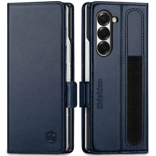 Usnjena zašèitna torbica SHIELDON za Samsung Galaxy Z Fold6, mornarsko modra