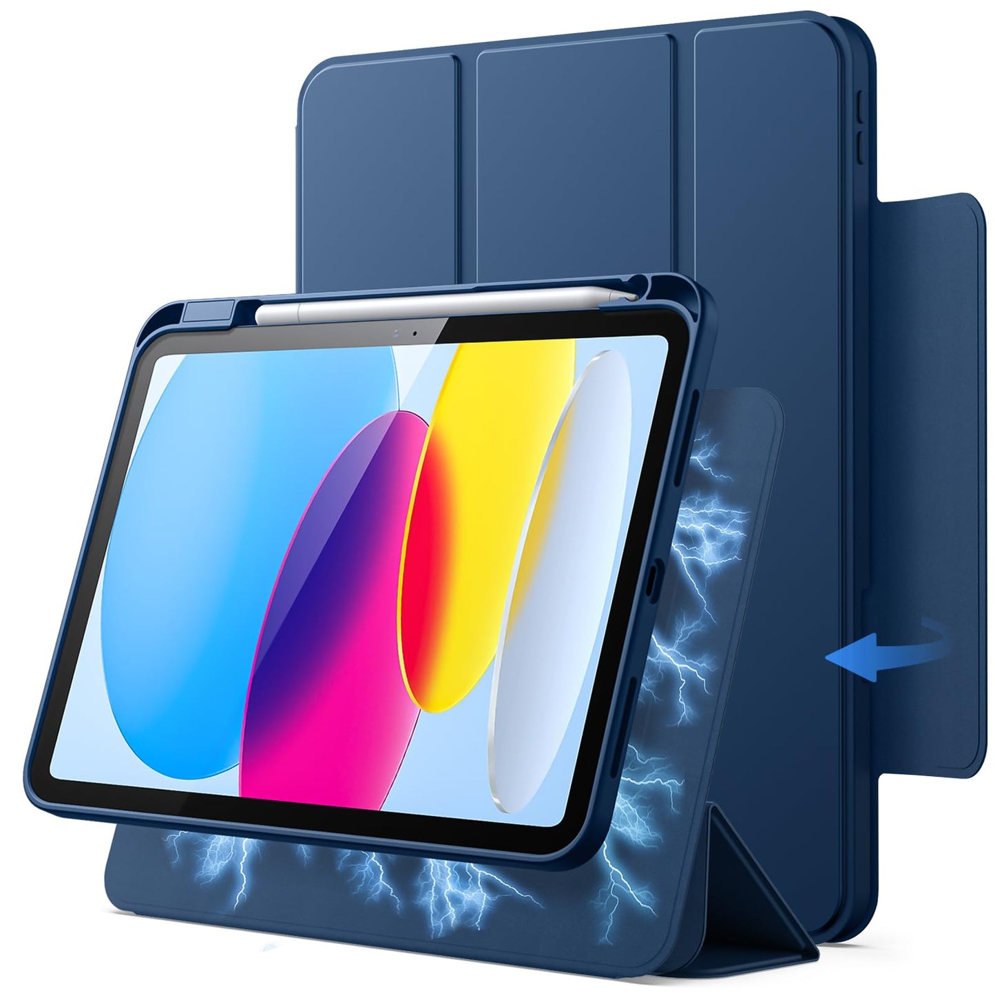 JETech magnetni snemljiv ovitek iPad (A16) 11./10. generacije (2025/2022) z držalom za svinčnik, modra: JETech magnetni snemljiv ovitek iPad 11 in 10 generacije 2025 2022 modra držalo za svinčnik