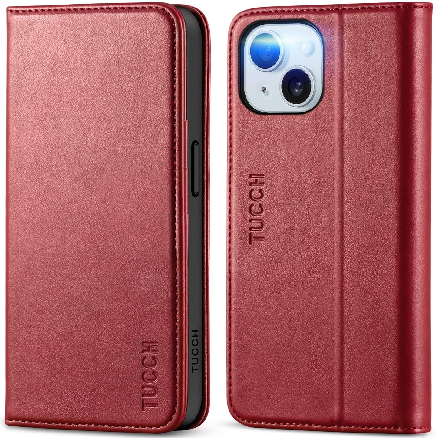 Preklopni ovitek TUCCH iPhone 15 temno rdeèa zašèitna torbica
