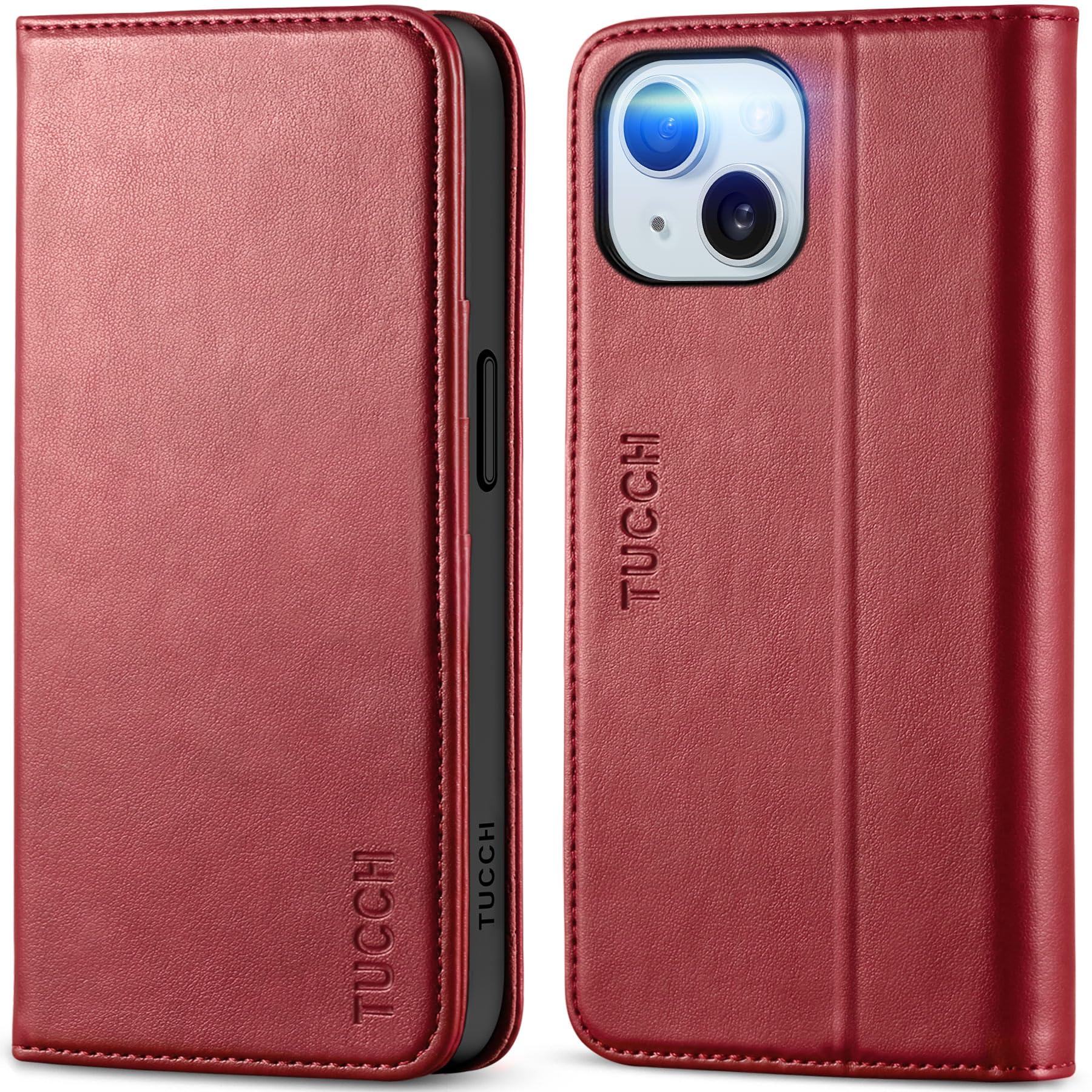 Preklopni ovitek TUCCH iPhone 15 temno rdeèa zašèitna torbica