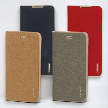 Preklopna torbica "Vennus - chic" za Samsung Galaxy A12 – Temno modra / Ekološko usnje + TPU silikon