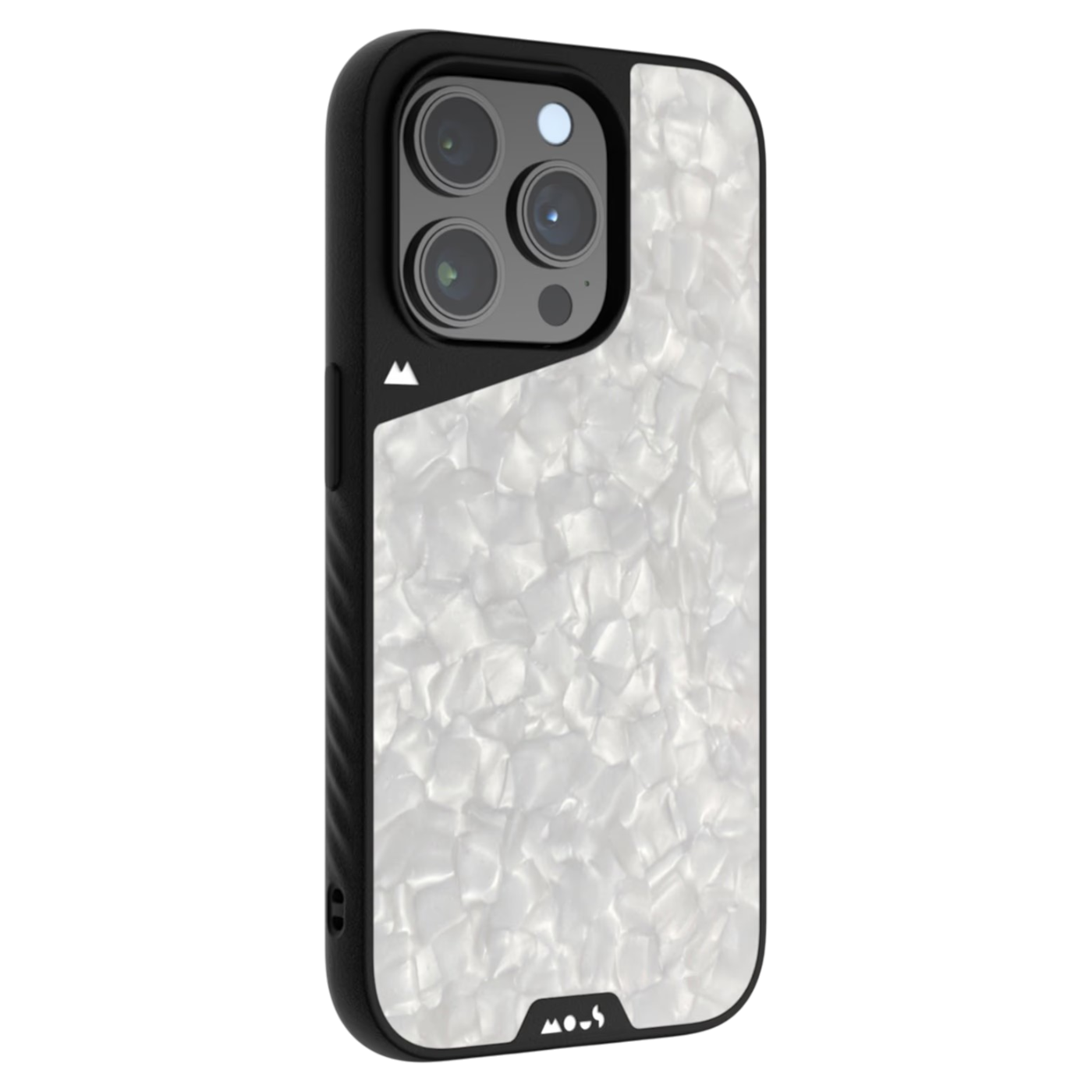 Premium ovitek MOUS Limitless Silver Pearl za iPhone 15 Pro z elegantnim bisernim dizajnom in zaščito pred udarci