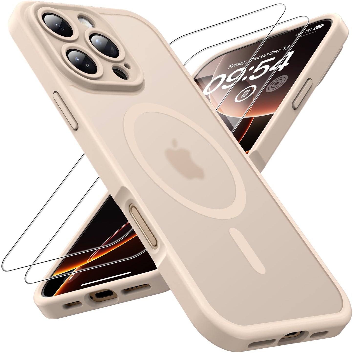 TOCOL-magnetni-ovitek-za-iPhone-16-Pro-6-3-zaščitno-steklo-mat-prosojen-puščava:TOCOL magnetni ovitek za iPhone 16 Pro (6,3") + zaščitno steklo – mat prosojen, puščava