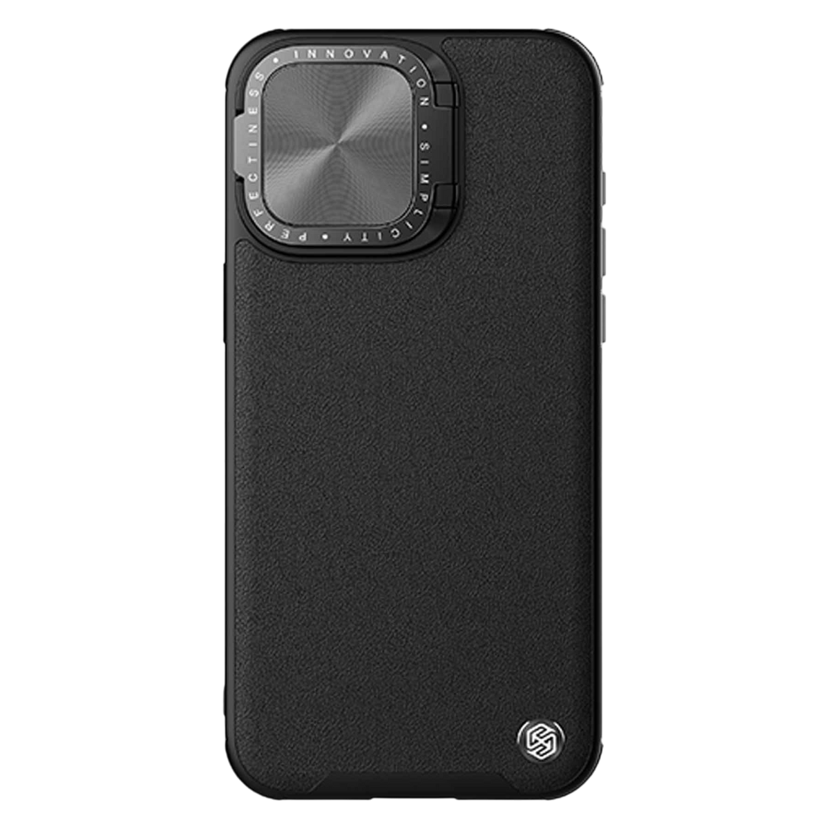 Črn usnjeni magnetni ovitek Nillkin CamShield Prop za iPhone 15 Pro Max z drsnim pokrovčkom za kamero