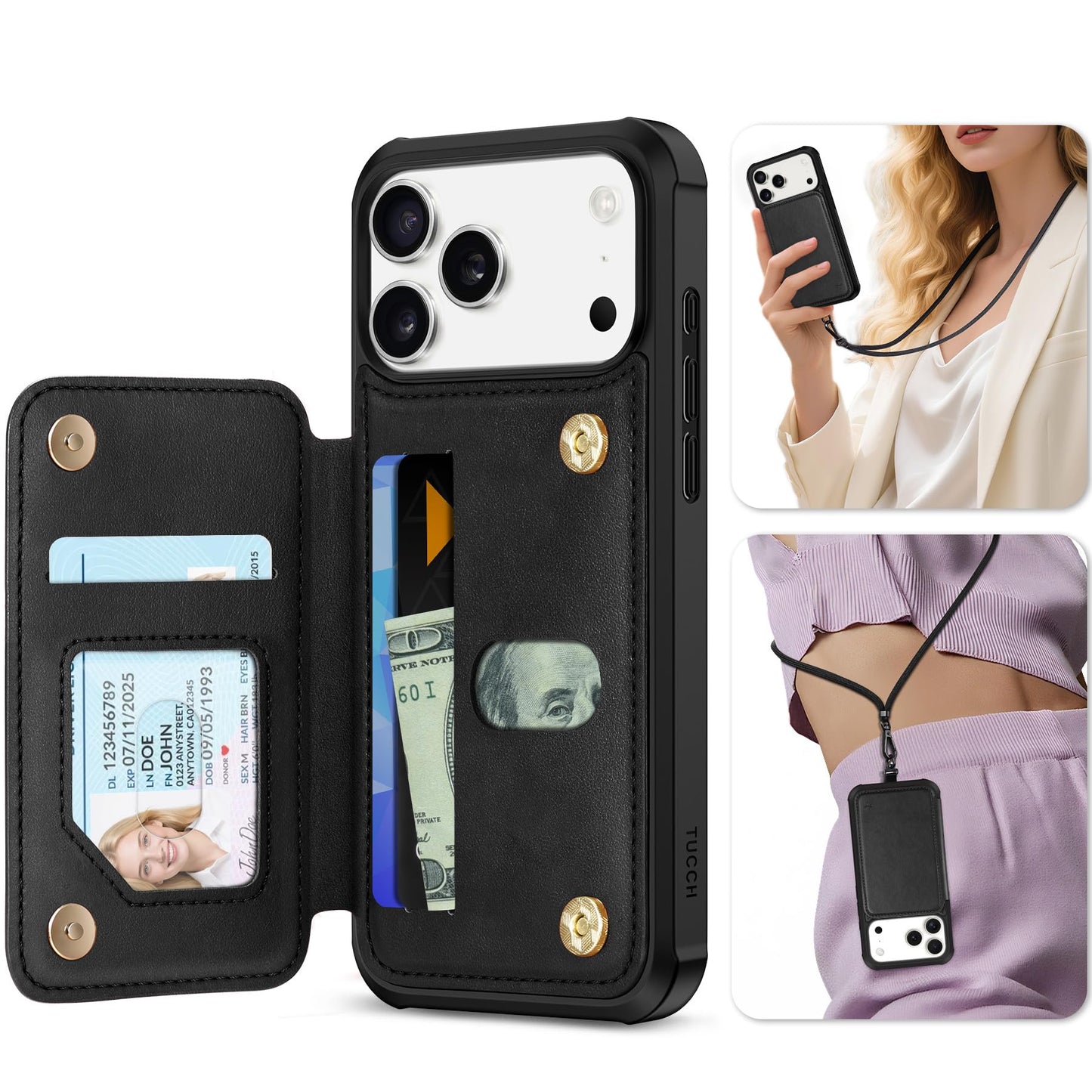 Ovitek/denarnica TUCCH iPhone 17 Pro Max črna