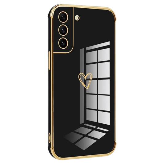 Ovitek Gold Heart črna za Samsung Galaxy S21 FE – zaščitni etui z zlatim srčkom