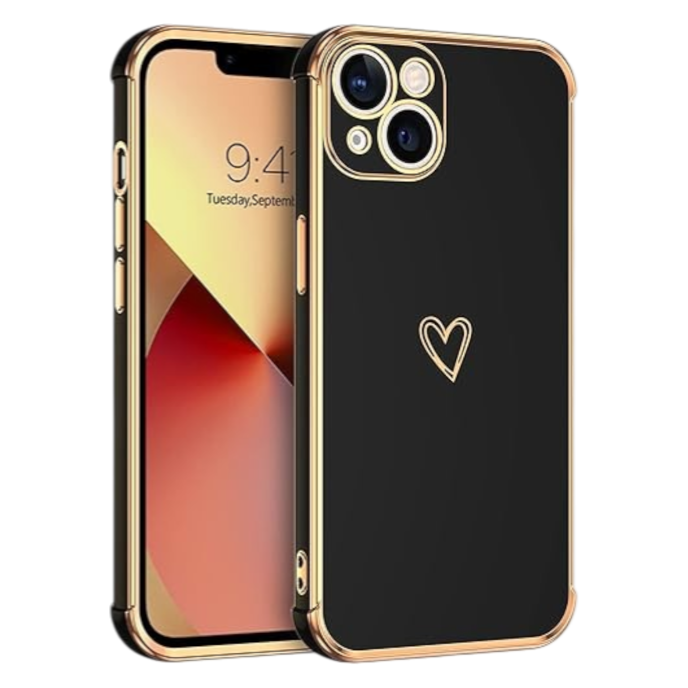 Ovitek Goldheart za iPhone 13 črn zaščitni etui z motivom srca