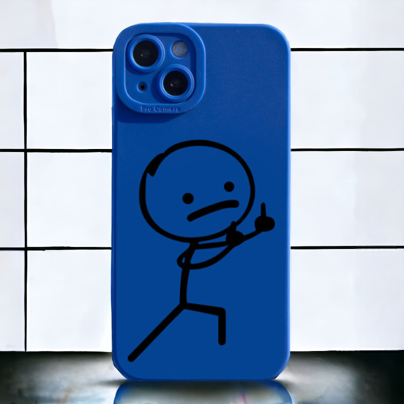 Humoristični ovitek za iPhone 14 z ilustriranim likom v več barvah - modra1