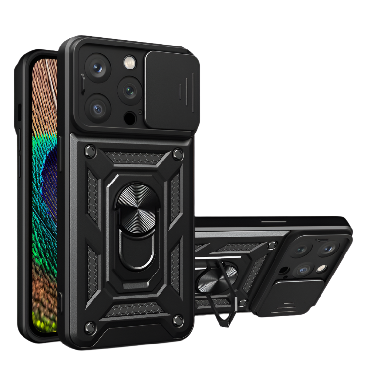 Ovitek za telefon z ringom "Yiscase" iPhone 15 Pro – Črna
