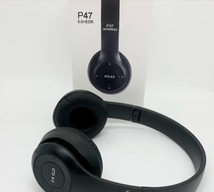 P47 Super Bass Wireless Foldable Bluetooth Headphones with Microphone - Black