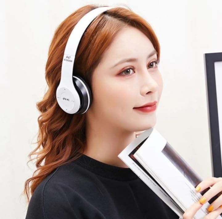 P47 Super Bass Wireless Foldable Bluetooth Headphones with Microphone - Black
