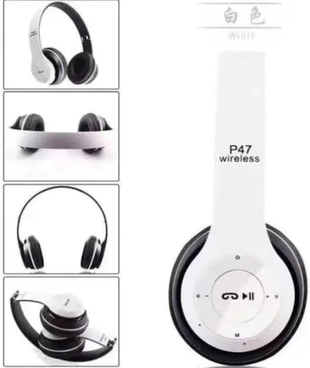 P47 Super Bass bežične sklopive Bluetooth slušalice s mikrofonom – bijele