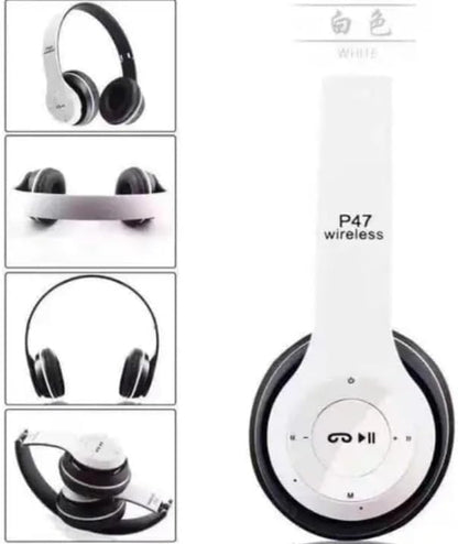 P47 Super Bass bežične sklopive Bluetooth slušalice s mikrofonom – bijele