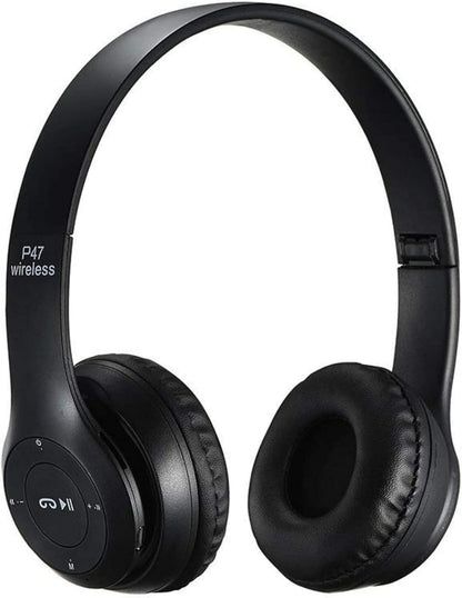 P47 Super Bass Wireless Foldable Bluetooth Headphones with Microphone - Black