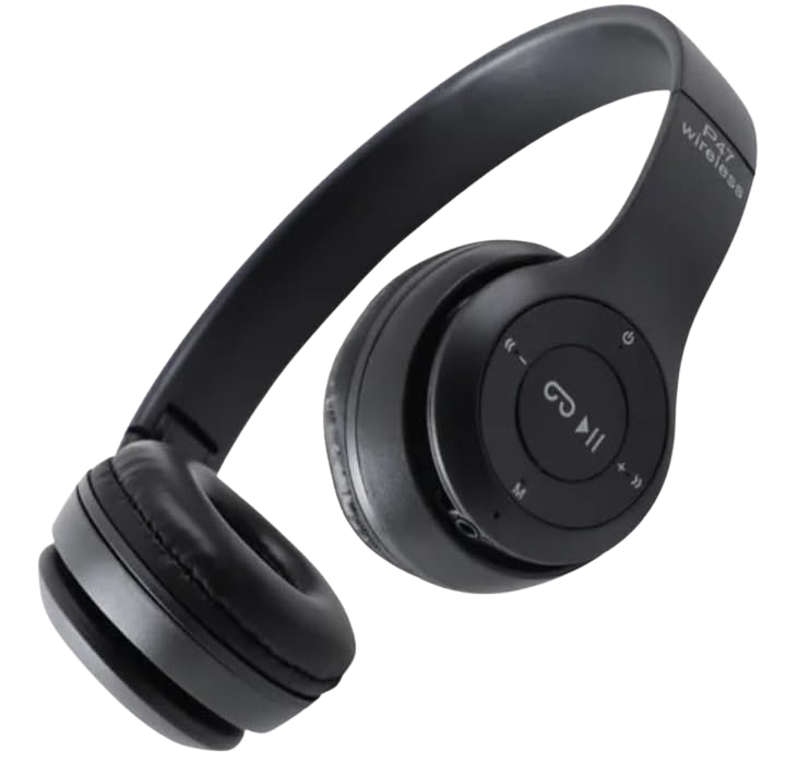 P47 Super Bass Wireless Foldable Bluetooth Headphones with Microphone - Black