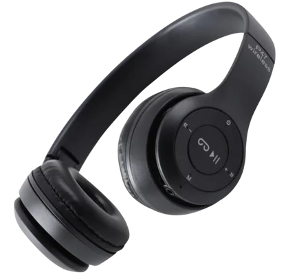 P47 Super Bass Wireless Foldable Bluetooth Headphones with Microphone - Black
