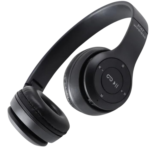 P47 Super Bass brezžične zložljive Bluetooth slušalke z mikrofonom – črne