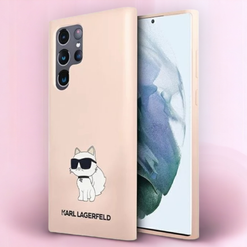 Ovitek Karl Lagerfeld "Choupette - silicon pink" za Samsung Galaxy S23 Ultra (KLHCS23LSNCHBCP) – Svetlo roza / PC + TPU 