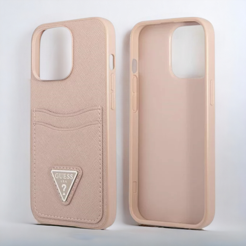 Ovitek Guess "Saffiano Triangle Logo" za iPhone 13 Mini - roza (GUHCP13SPSATPP)