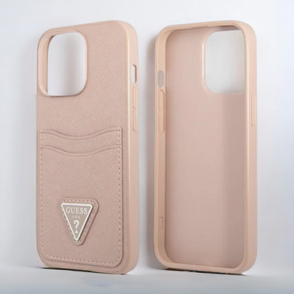 Ovitek Guess "Saffiano Triangle Logo" za iPhone 13 Mini - roza (GUHCP13SPSATPP)
