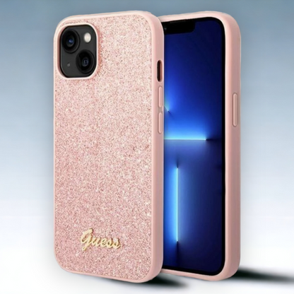 Ovitek Guess "Glitter Pink" za iPhone 13/14/15 (GUHCP14SHGGSHP) – Svetlo roza / PC + TPU silikon