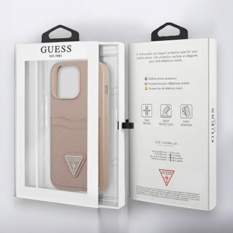 Ovitek Guess "Saffiano Triangle Logo" za iPhone 13 Mini - roza (GUHCP13SPSATPP)