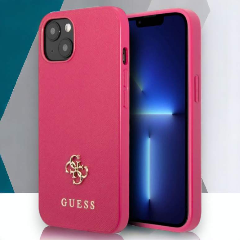 Ovitek Guess "pink mini 3D" za iPhone 13/14/15 (GUHCP13MPS4MF) – Živo roza / PC + TPU silikon + Ekološko usnje