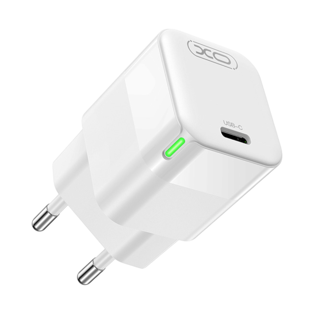 Stenski polnilec "XO" USB-C – Bela