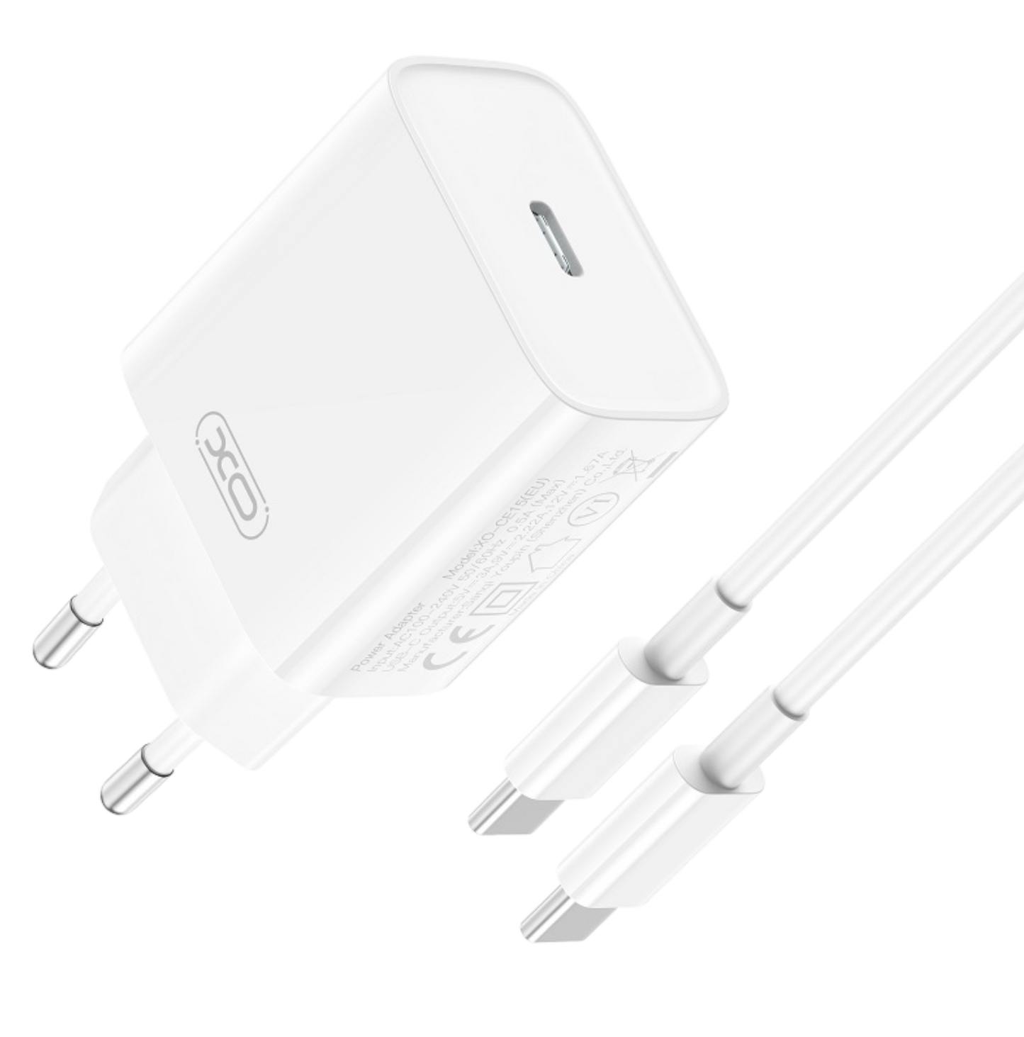 Polnilec za telefon "XO CE15" 1x USB-C 20W + USB-C kabel – Bela