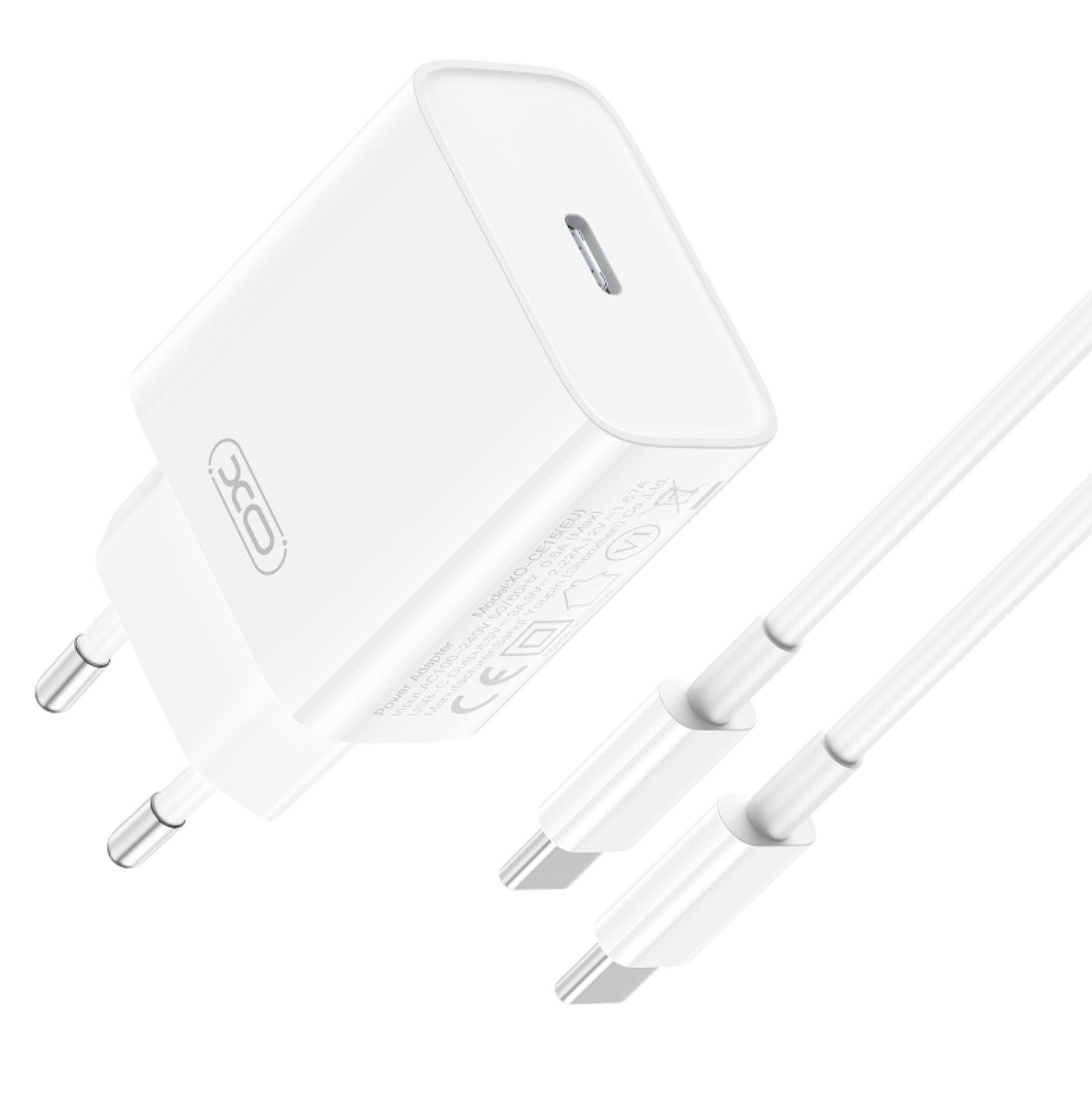 Polnilec za telefon "XO CE15" 1x USB-C 20W + USB-C kabel – Bela