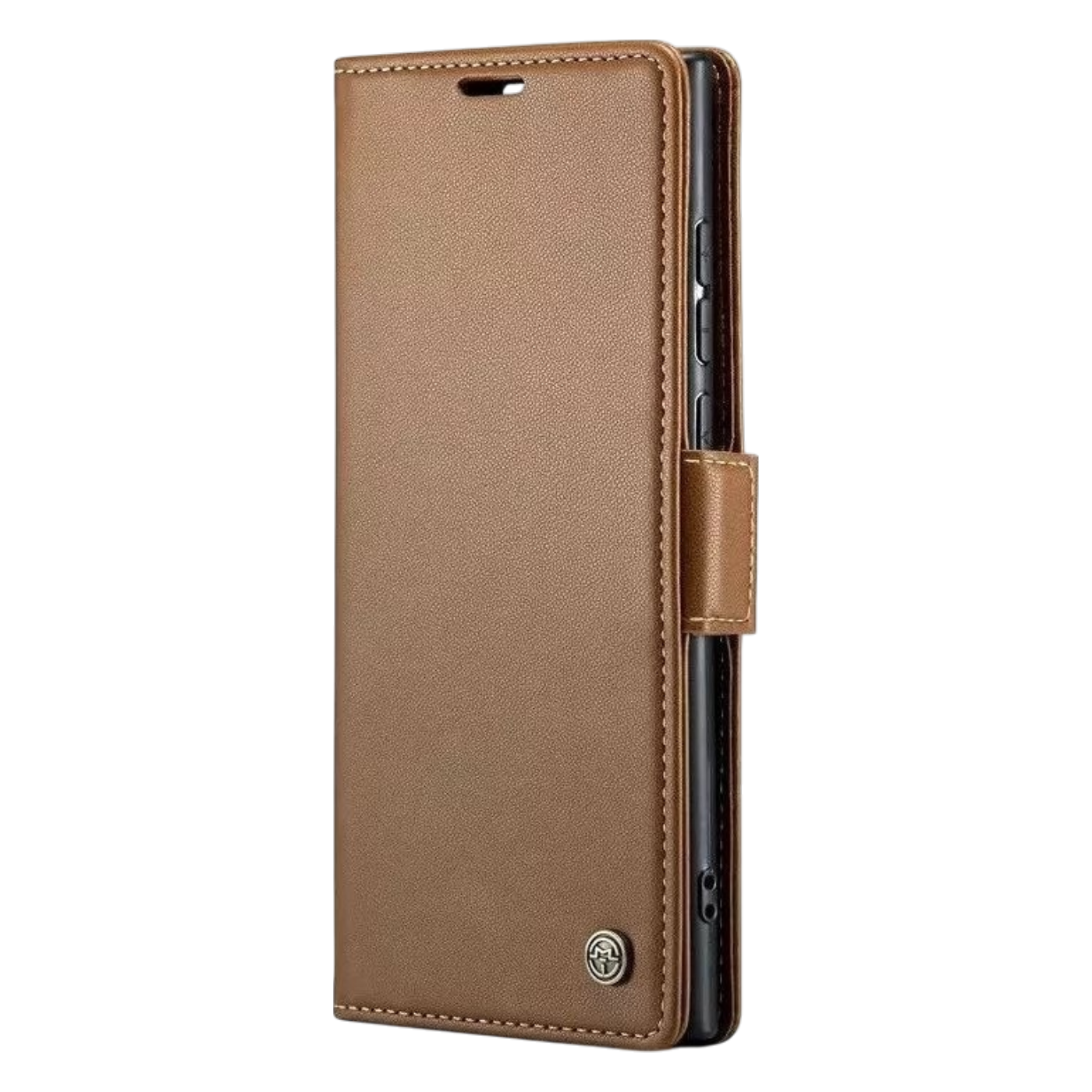 Preklopna torbica za iPhone 15 Pro Max rjava zaščitni etui z magnetnim zapiranjem in prostorom za kartice