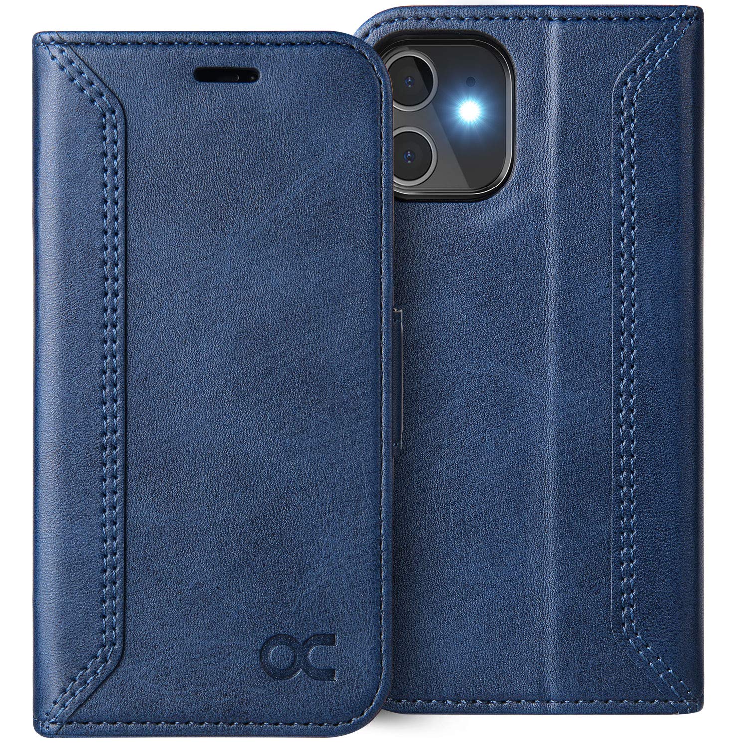 OCASE preklopni ovitek za iPhone 12 Mini, RFID, prostor za kartice, stojalo, temno modra