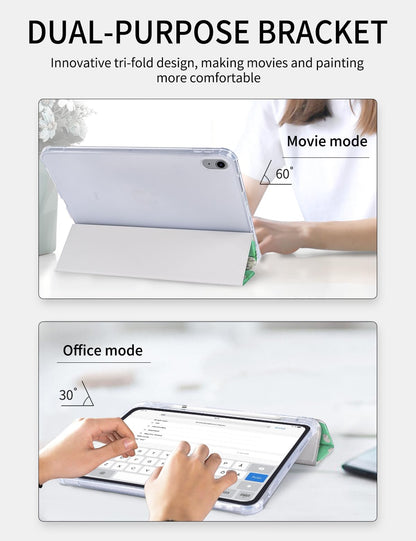 Ovitek za iPad Air 11 M2 2024 / Air 5 / Air 4 10.9 – Držalo za Pisalo, Samodejno Prebujanje, Zeleni Cvetlični Vzorec